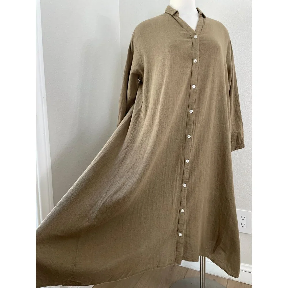 Samansa Mos2 Womens OS Button Up Long Dress Cotton Linen Minimalist Lagenlook - Picture 2 of 9
